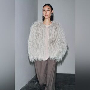 Zara Light Gray Faux Fur Teddy Jacket